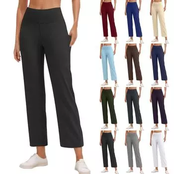 Женские эластичные брюки 3/4 с высокой талией, повседневные брюки-капри с широкими штанинами для активного отдыха, брюки с карманами L чёрный