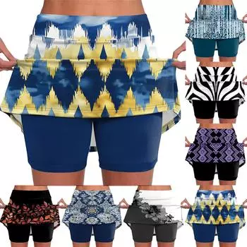 Женские эластичные брюки для йоги, винтажные спортивные шорты с цветочным принтом, легкая юбка с высокой талией L чёрный