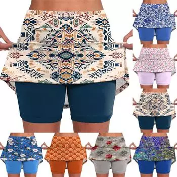 Женские эластичные брюки для йоги, винтажные спортивные шорты с цветочным принтом, легкая юбка с высокой талией L синий