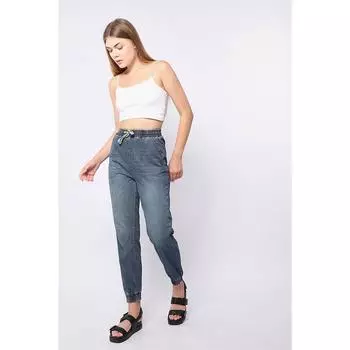 Женские эластичные брюки-джоггеры синего цвета