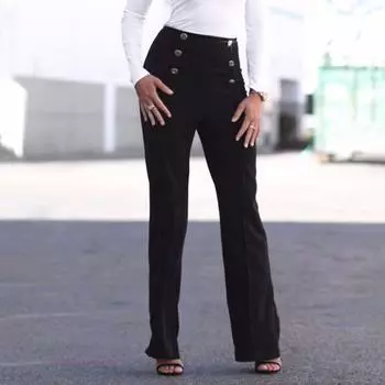 Женские эластичные брюки-клеш, повседневные, с высокой талией, прямые, деловые, с пуговицами спереди, рабочая одежда, брюки для йоги для работы в офисе XXL вино красного