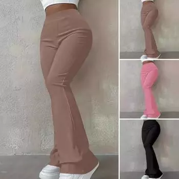 Женские эластичные брюки-клеш с высокой талией, однотонные, длинные, в рубчик 2XL