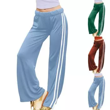 Женские эластичные брюки с высокой талией, повседневные активные брюки с широкими штанинами и длинными брюками, брюки с карманами S зелёный