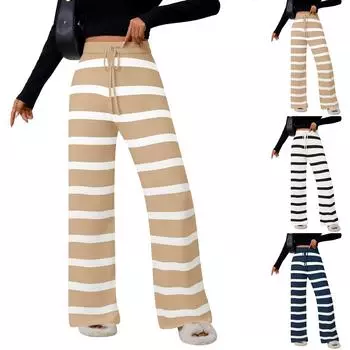 Женские эластичные брюки с высокой талией, повседневные активные брюки с широкими штанинами и длинными брюками, брюки с карманами M хаки