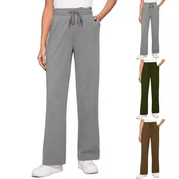 Женские эластичные брюки с высокой талией, повседневные активные брюки с широкими штанинами и длинными брюками, брюки с карманами S синий