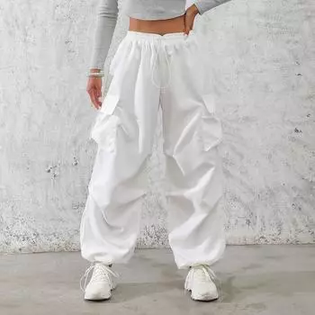 Женские эластичные брюки с высокой талией, повседневные активные брюки с широкими штанинами и длинными брюками, брюки с карманами M розовый