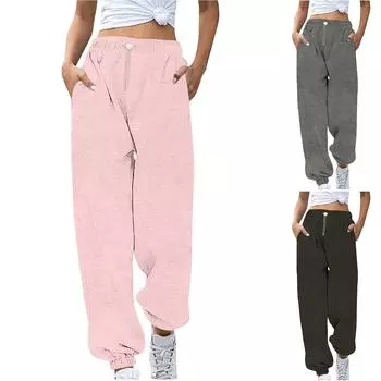 Женские эластичные брюки с высокой талией, повседневные активные брюки с широкими штанинами и длинными брюками, брюки с карманами L армия зеленый