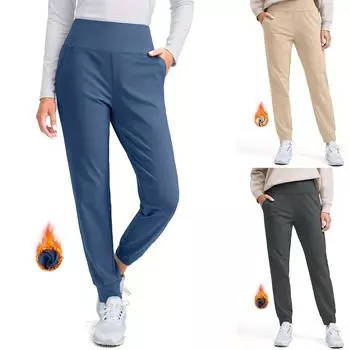 Женские эластичные брюки с высокой талией, повседневные активные брюки с широкими штанинами и длинными брюками, брюки с карманами M чёрный