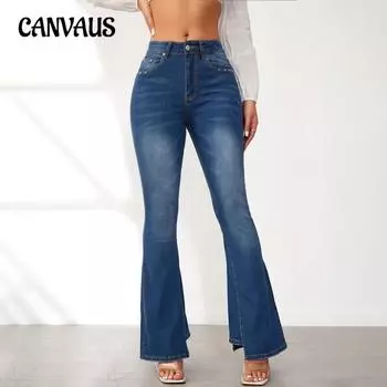 Женские эластичные брюки со средней талией, расклешенные джинсы, узкие брюки из эластичного денима S синий