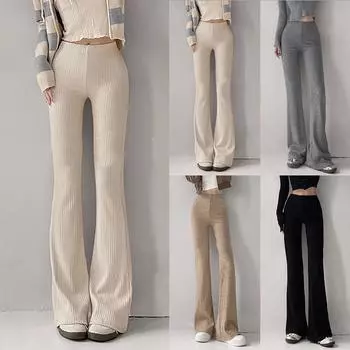 Женские эластичные брюки узкого кроя с расклешенным низом и высокой талией, широкие брюки длиной до пола