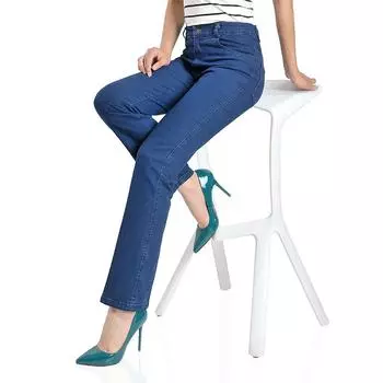 Женские эластичные джинсовые брюки с высокой талией, прямые свободные джинсовые брюки, брюки больших размеров 28 синий