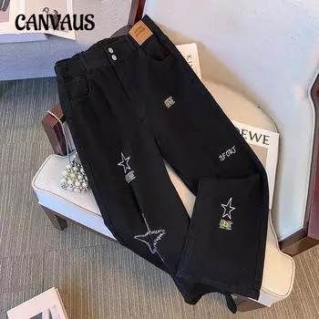 Женские эластичные джинсы больших размеров, широкие брюки с эластичной резинкой 2XL чёрный