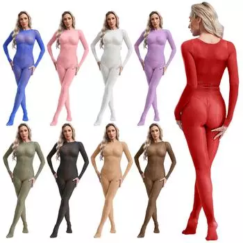 Женские эластичные колготки, комбинезон с длинными рукавами и стопами, прозрачный цельный комбинезон для ночного клуба, танцевальное шоу на пилоне One Size