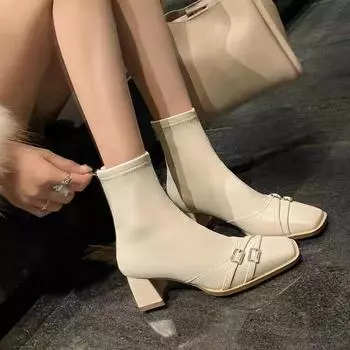 Женские эластичные короткие сапоги на толстом каблуке, модные туфли с молнией сзади, осенне-зимние туфли на платформе, женские ботильоны 35 чёрный