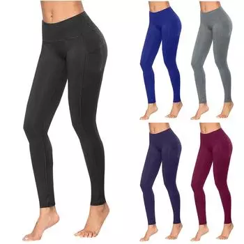Женские эластичные леггинсы для йоги, фитнес-бег, спортивные брюки с карманами для активного отдыха L чёрный