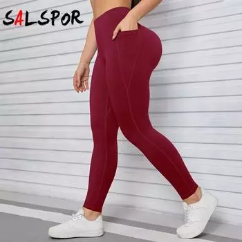 Женские эластичные леггинсы для йоги, фитнес-бег, спортивные брюки с карманами для активного отдыха S винный