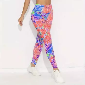 Женские эластичные леггинсы для йоги с чистым цветочным принтом, фитнеса, бега, спортзала, спорта и активного отдыха XS синий