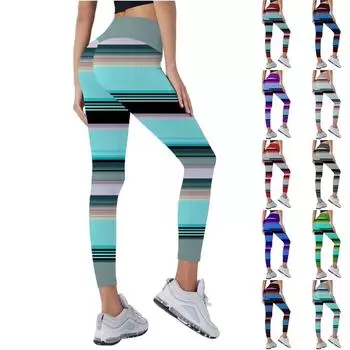 Женские эластичные леггинсы для йоги с голубыми полосками и принтами для фитнеса, бега в тренажерном зале, спортивные брюки для активного отдыха XS циан