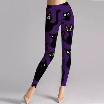 Женские эластичные леггинсы для йоги с принтами черной кошки, спортивные штаны для фитнеса, бега, спортзала и активного отдыха XS белый