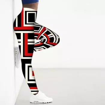 Женские эластичные леггинсы для йоги с принтом лабиринта, фитнеса, бега, спортзала, спорта и активного отдыха XS красный