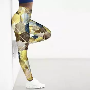 Женские эластичные леггинсы для йоги с шестиугольным принтом, фитнеса, бега, спортзала, спорта и активного отдыха XS разноцветный
