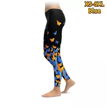 Женские эластичные леггинсы для йоги с синими кристаллами и бабочками, фитнес-бег, спортивные брюки для активного отдыха XS синий