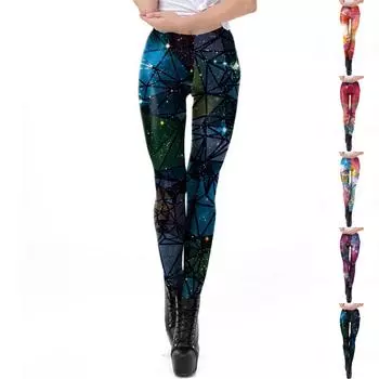 Женские эластичные леггинсы для йоги со звездным принтом, спортивные штаны для фитнеса, бега, спортзала и активного отдыха XS синий