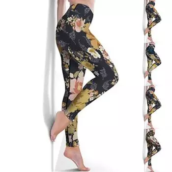 Женские эластичные леггинсы с цветочным принтом для йоги, фитнеса, бега, тренажерного зала, спортивные брюки для активного отдыха XS бежевый
