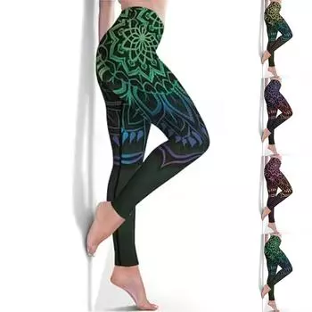 Женские эластичные леггинсы с фиолетовым принтом лотоса для йоги, фитнеса, бега в тренажерном зале, спортивные брюки для активного отдыха XS зелёный