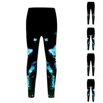 Женские эластичные леггинсы с принтами двух летающих бабочек для йоги, фитнеса, бега, тренажерного зала, спортивные активные брюки XS синий