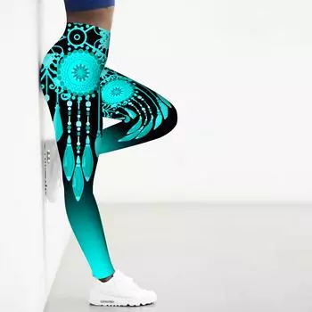 Женские эластичные леггинсы с принтом «музыка ветра» для йоги, фитнеса, бега, спортзала, спорта и активного отдыха XS синий