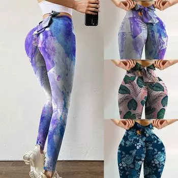 Женские эластичные леггинсы с высокой талией для фитнеса, брюки для йоги, спортивные брюки M синий