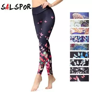 Женские эластичные леггинсы с высокой талией, осенние тонкие штаны для йоги с принтом павлина, спортивные штаны из полиэстера