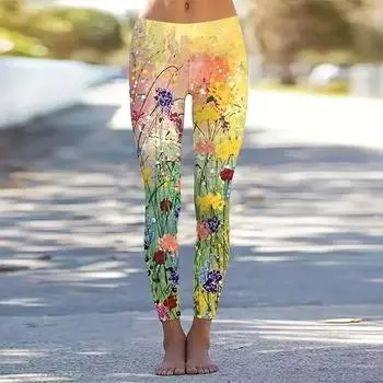 Женские эластичные леггинсы с желтыми цветами и принтами для йоги, фитнеса, бега в тренажерном зале, спортивные брюки для активного отдыха XS жёлтый