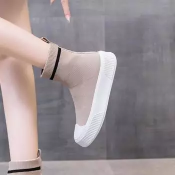 Женские эластичные носки Ботинки Ботинки на толстой подошве Модные эластичные ботинки Женские спортивные ботинки без застежек для отдыха Женские ботинки осень 35 абрикосовый