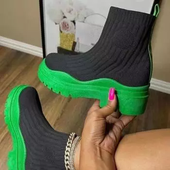 Женские эластичные носки-сапоги с лодыжкой, дышащие, удобные, для ходьбы, на платформе, короткие ботинки, обувь 35