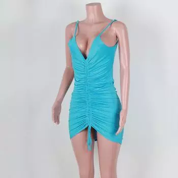 Женские эластичные платья с глубоким V-образным вырезом и сексуальным вырезом на шее S сапфир синий