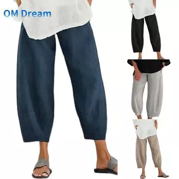 Женские эластичные поясные карманы, свободные девятые брюки, мешковатые брюки L темно-синий