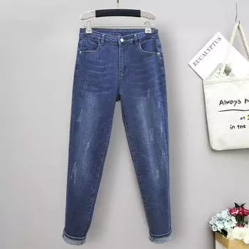 Женские эластичные повседневные джинсы, удобные свободные брюки с высокой талией 6XL чёрный