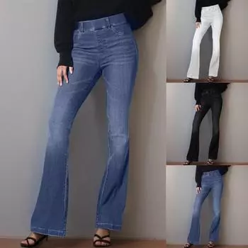 Женские эластичные расклешенные джинсы без пуговиц Джинсы без застежки Джинсовые брюки Джинсы стандартной посадки L чёрный