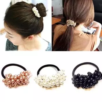 Женские эластичные резинки для волос из искусственного жемчуга, резинка для волос с хвостиком, держатель для веревки, подарок чёрный