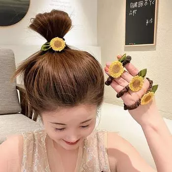 Женские эластичные резинки для волос с подсолнухами, летние резинки для волос с цветком для девочек, держатели для хвостиков, резинки для волос, аксессуары для волос