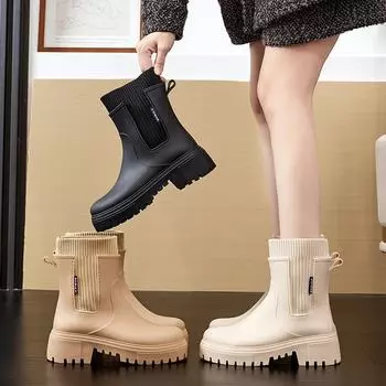 Женские эластичные резиновые сапоги Chelsea, средней высоты, водонепроницаемые, нескользящие; Идеально подходит для ношения на открытом воздухе. 37 чёрный