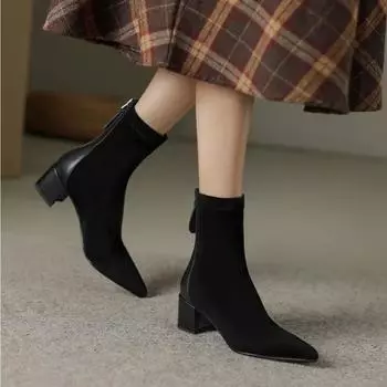 Женские эластичные сапоги осень/зима новые остроносые замшевые телесного цвета нескользящие молния сзади на высоком каблуке модные сапоги Botas Mujer 34 абрикосовый