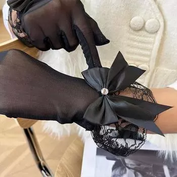 Женские эластичные сетчатые тонкие варежки для церемоний, кружевные сетчатые перчатки в стиле Лолиты, черные, белые перчатки в стиле панк