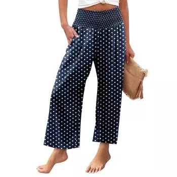 Женские эластичные широкие брюки с высокой талией, повседневные брюки с карманами