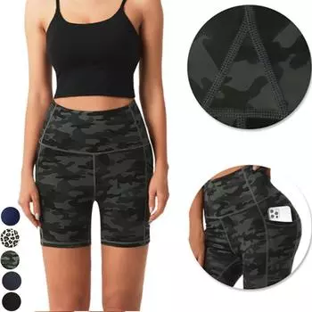 Женские эластичные шорты для йоги с высокой талией, спортивные леггинсы для фитнеса, повседневные облегающие брюки M чёрный