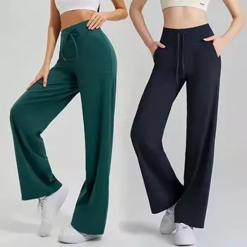 Женские эластичные свободные спортивные брюки с высокой талией XL чёрный