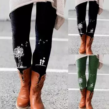 Женские эластичные универсальные тонкие повседневные брюки с длинными ботинками и принтом, леггинсы L чёрный