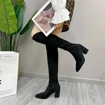 Женские эластичные утягивающие носки-сапоги, модные элегантные туфли без застежек на квадратном каблуке, осенние женские длинные ботинки Morder 35